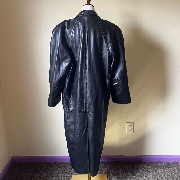 Vintage 80s 90s Black Leather Maxi Trench Coat USA Y2K Goth Matrix Grunge Sz 10 - Picture 5 of 11